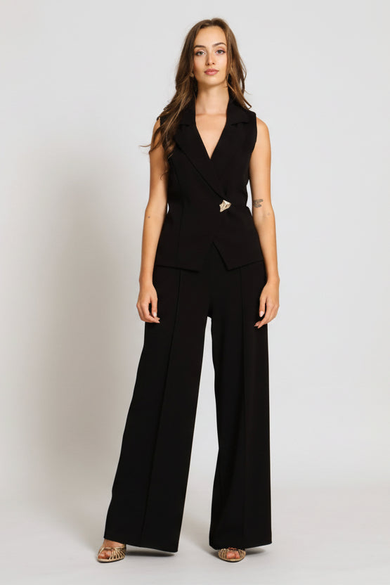 Pin Tuck Wide Leg Pant - Black