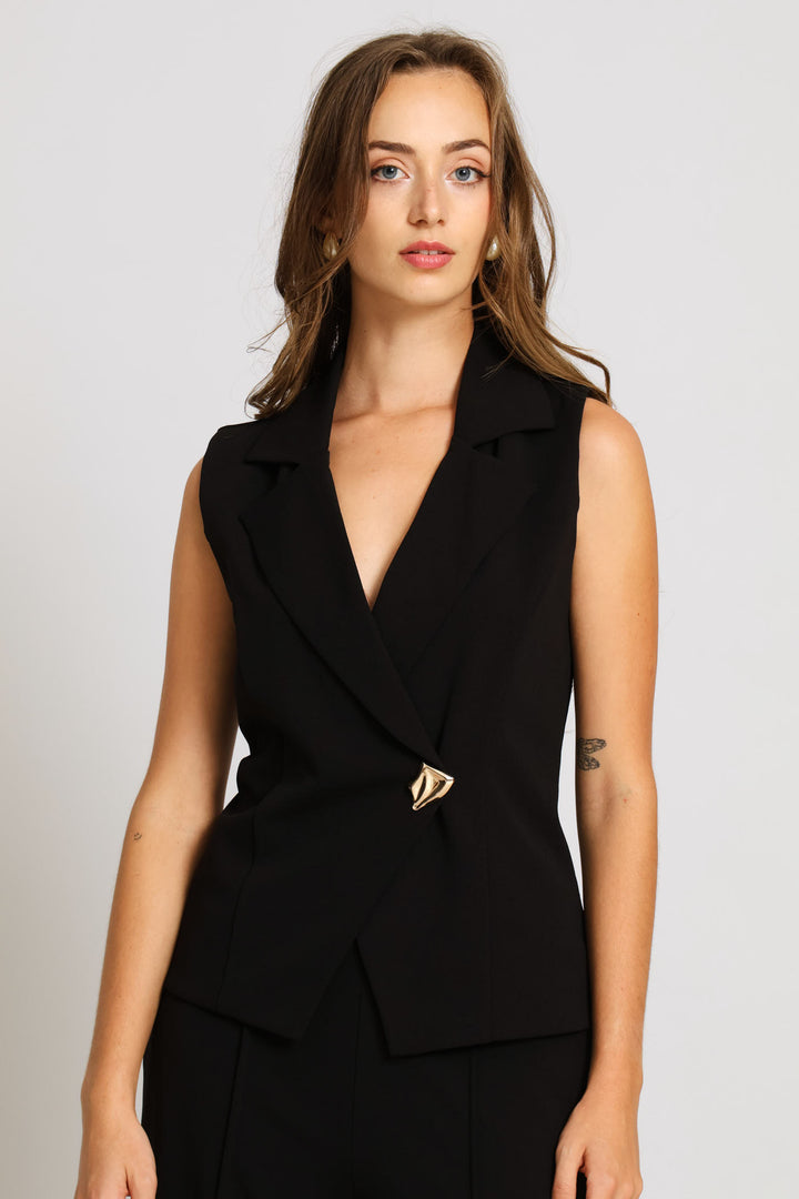 Abstract Button Waiscoat - Black