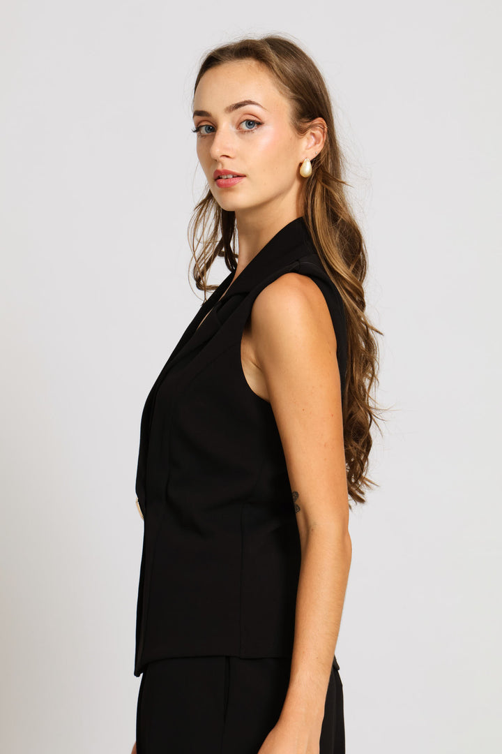 Abstract Button Waiscoat - Black