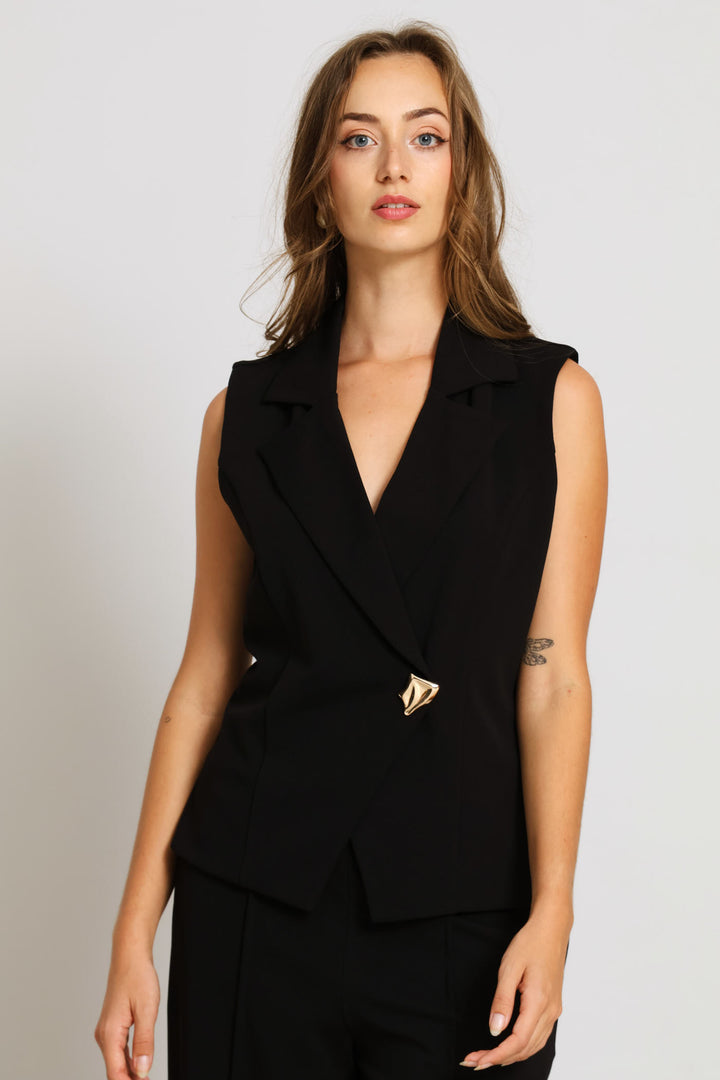 Abstract Button Waiscoat - Black
