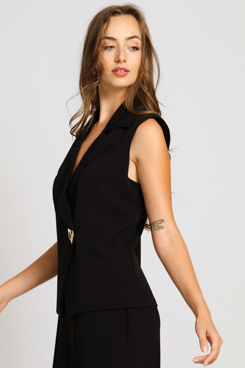Abstract Button Waiscoat - Black