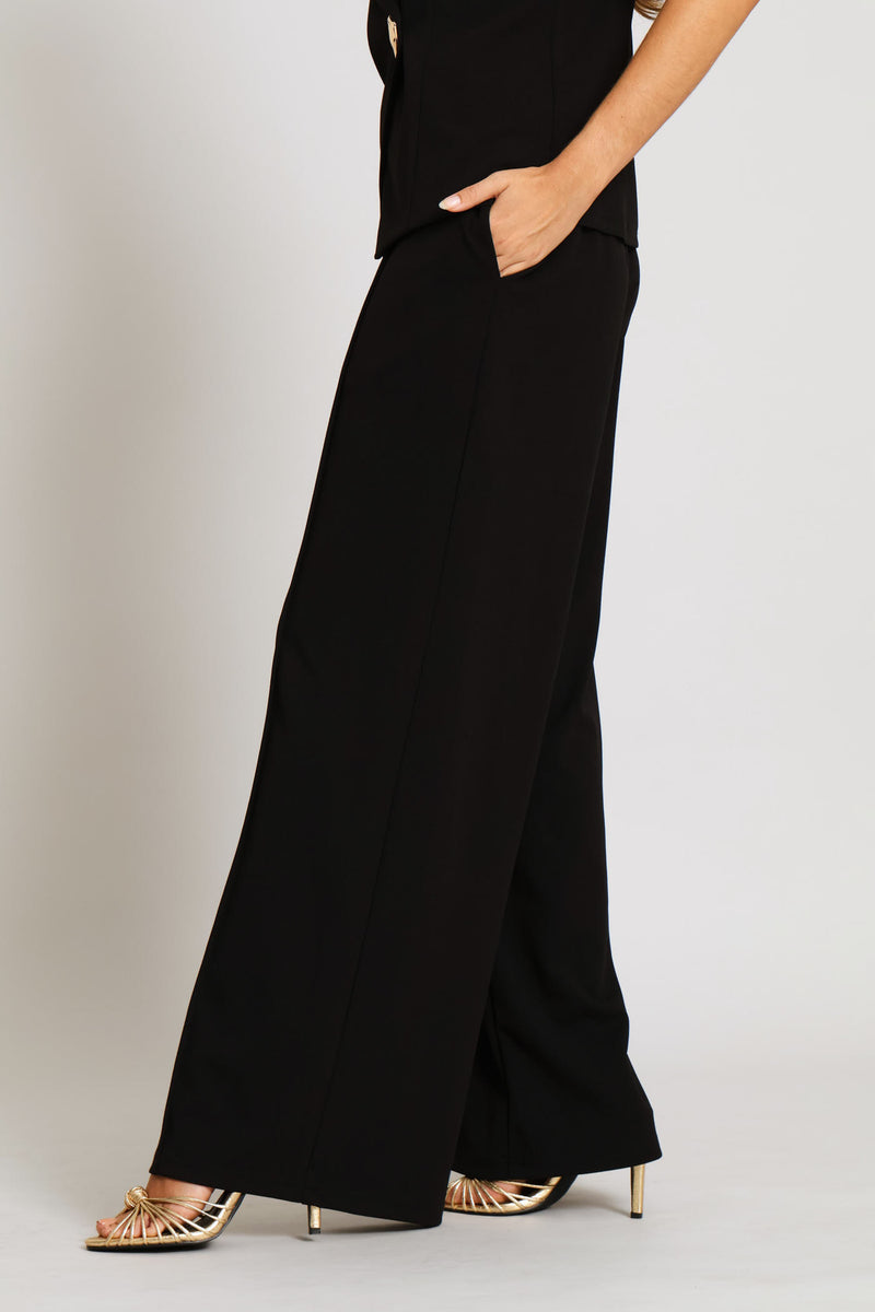Pin Tuck Wide Leg Pant - Black