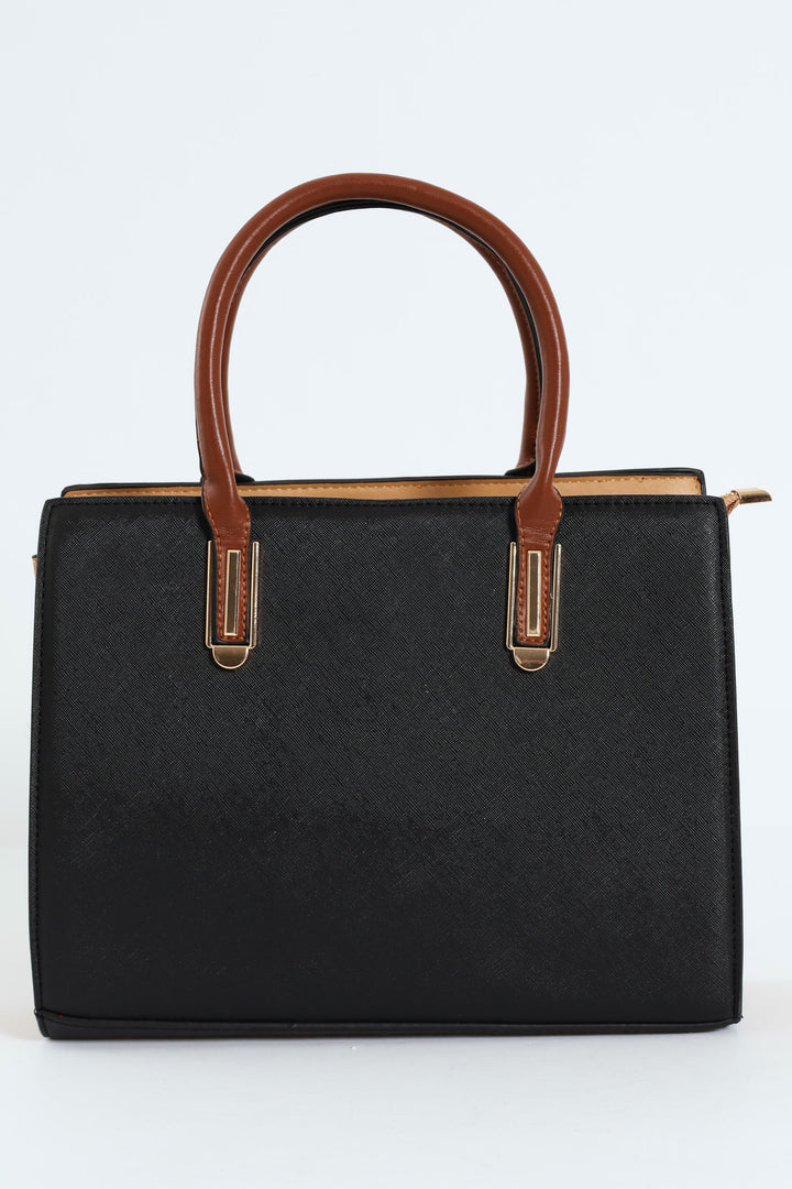 Multi Compartment Square Tote Bag - Black
