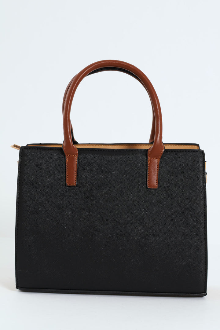 Multi Compartment Square Tote Bag - Black