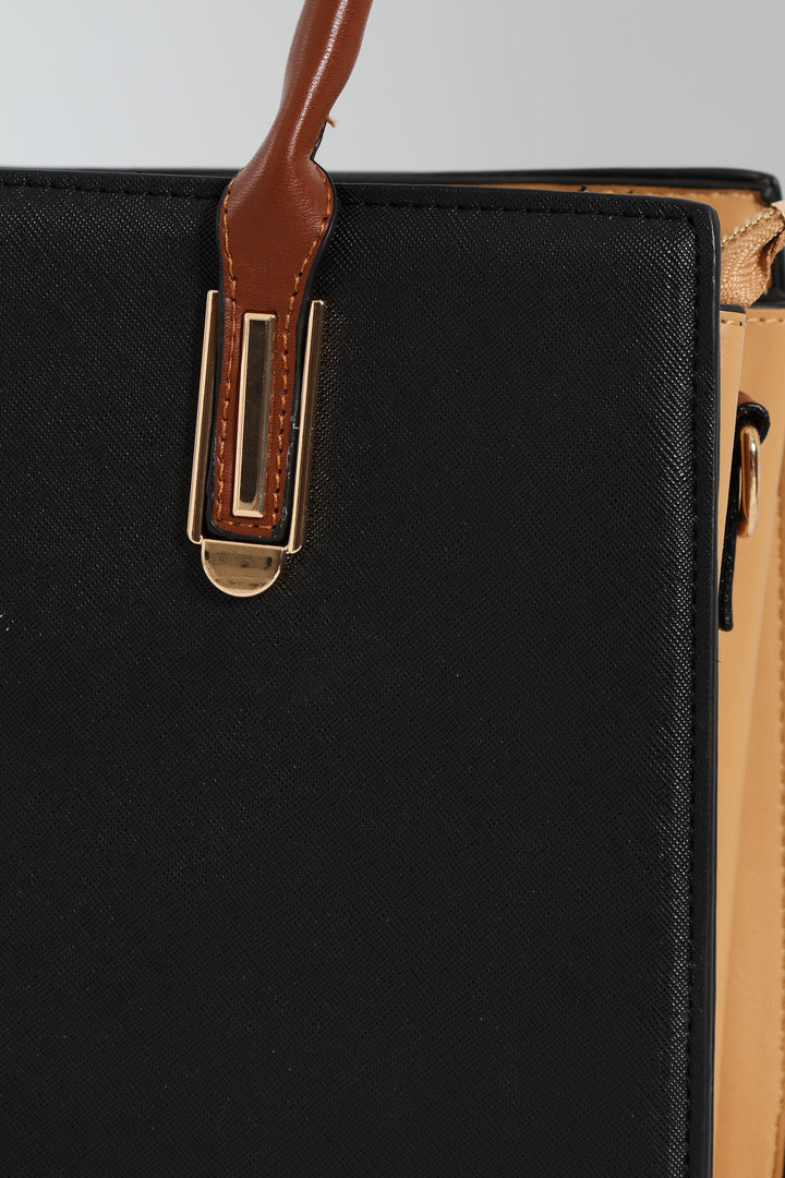 Multi Compartment Square Tote Bag - Black