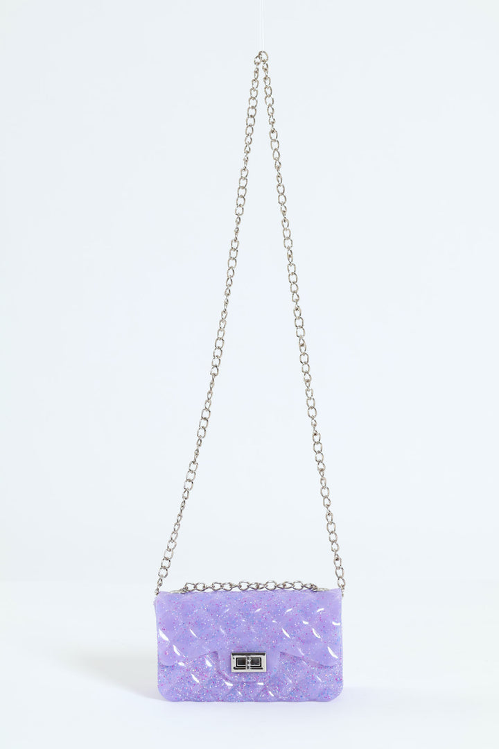 Girls Jelly Glitter Crossbody Bag - Lilac