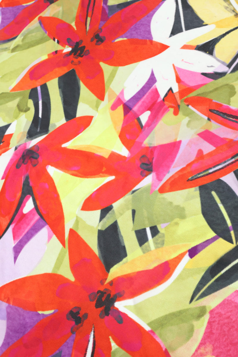 Floral Spliced Print Satin Feel Scarf - Orange