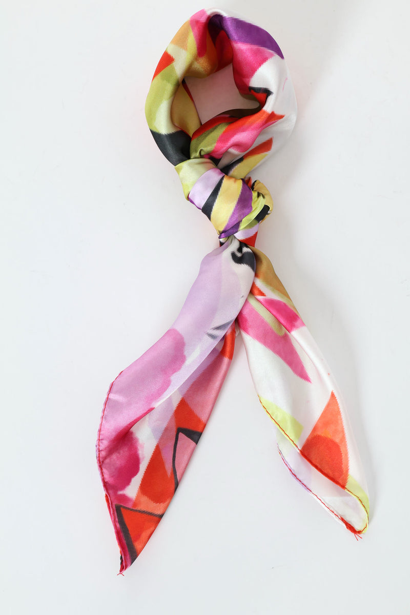 Floral Spliced Print Satin Feel Scarf - Orange