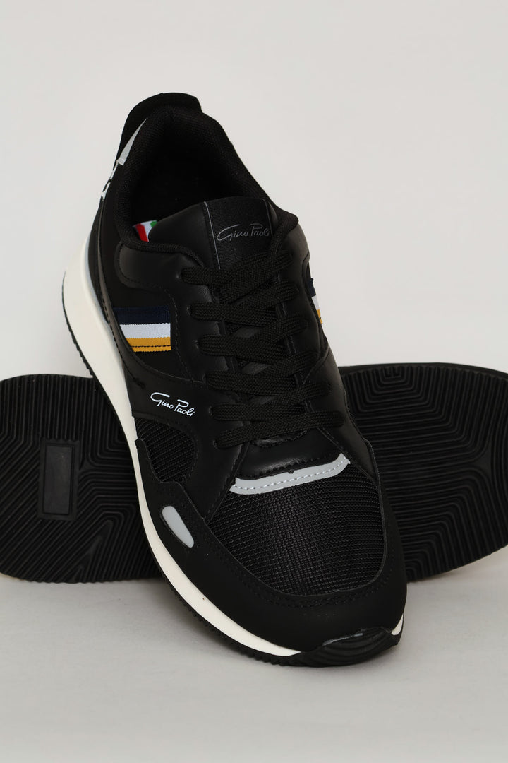 Anton Lace Up Retro Trainer - Black