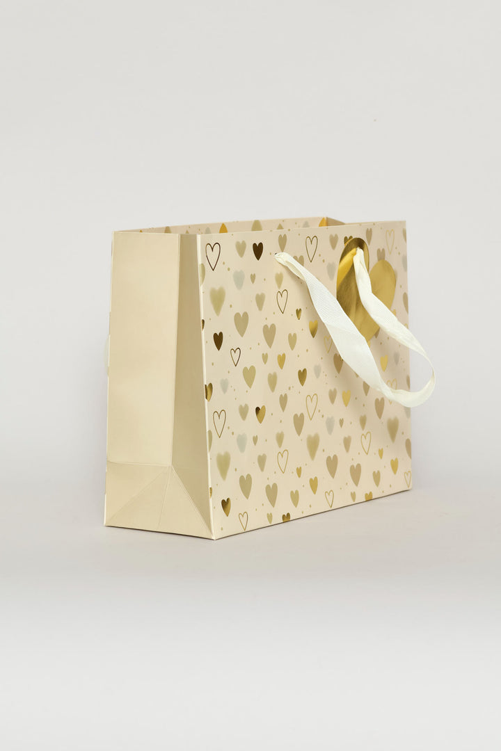 Geometric Heart Print Small Gift Bag - Cream