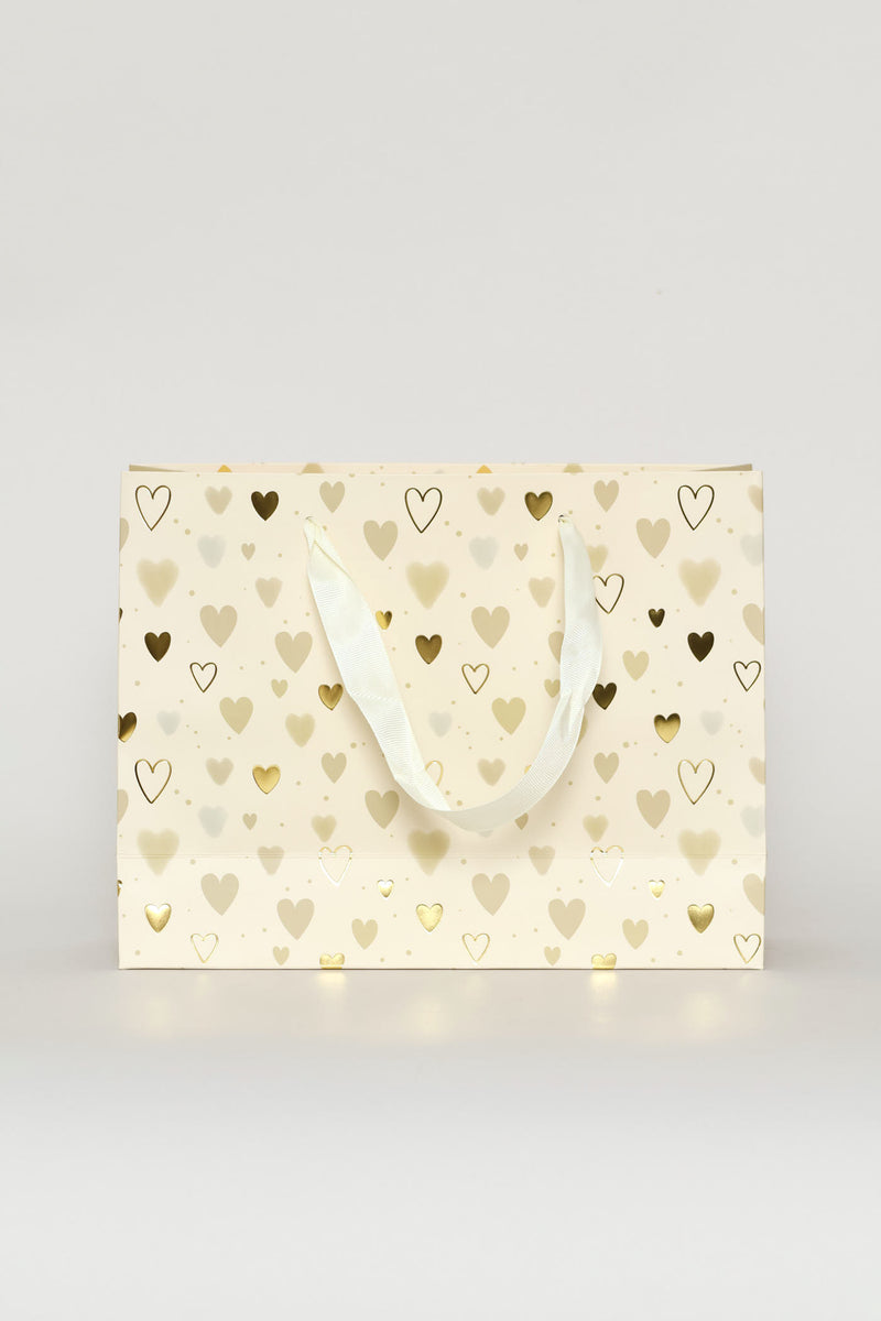 Geometric Heart Print Small Gift Bag - Cream