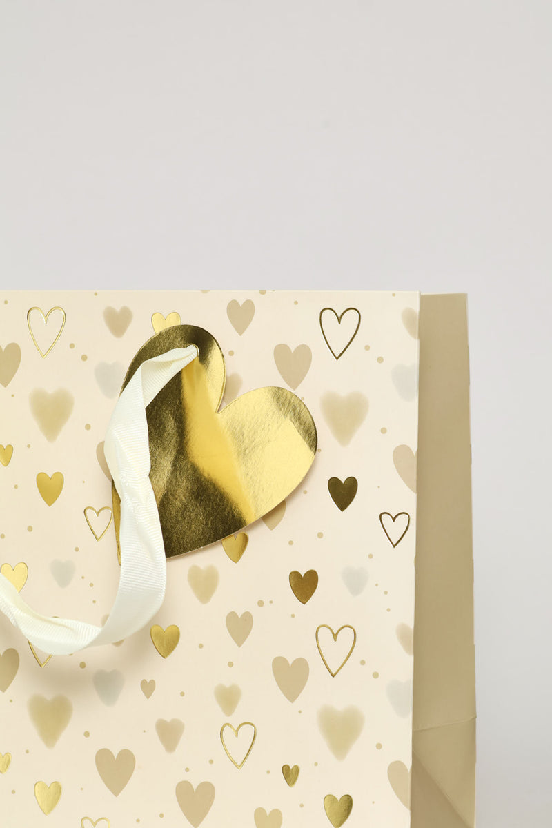 Geometric Heart Print Small Gift Bag - Cream