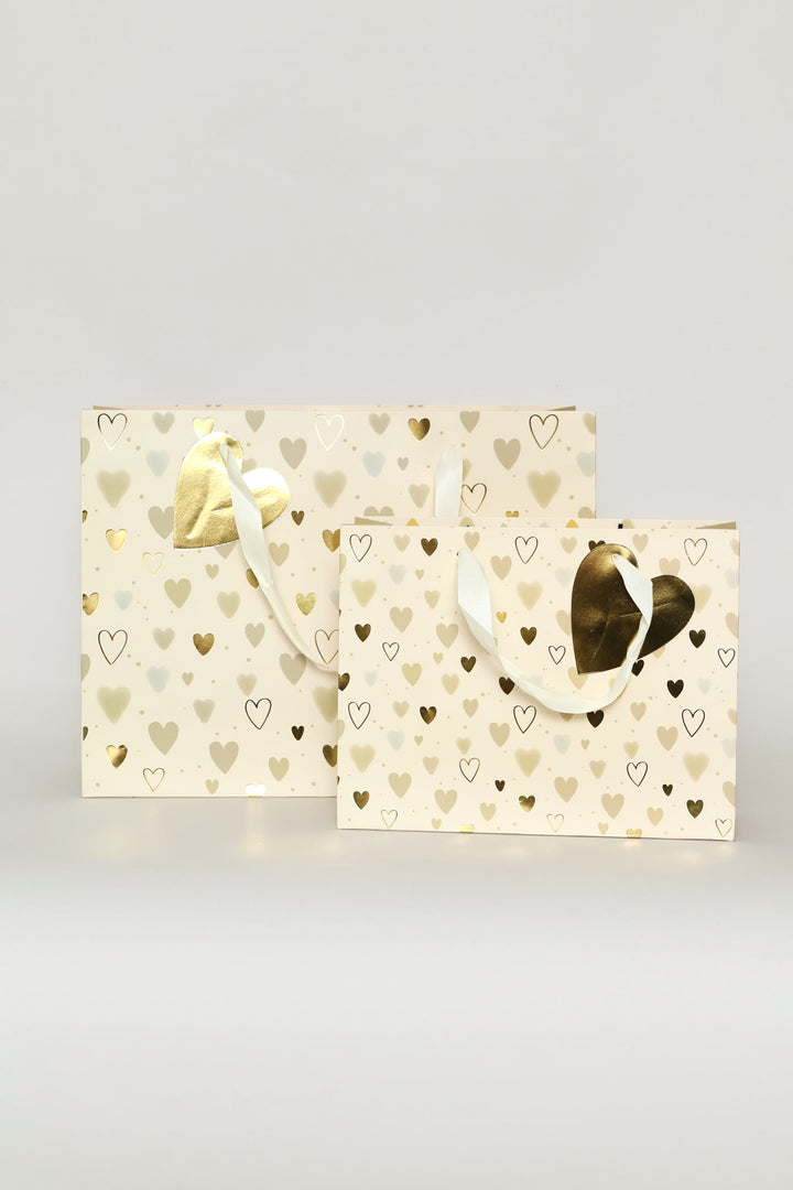 Geometric Heart Print Small Gift Bag - Cream