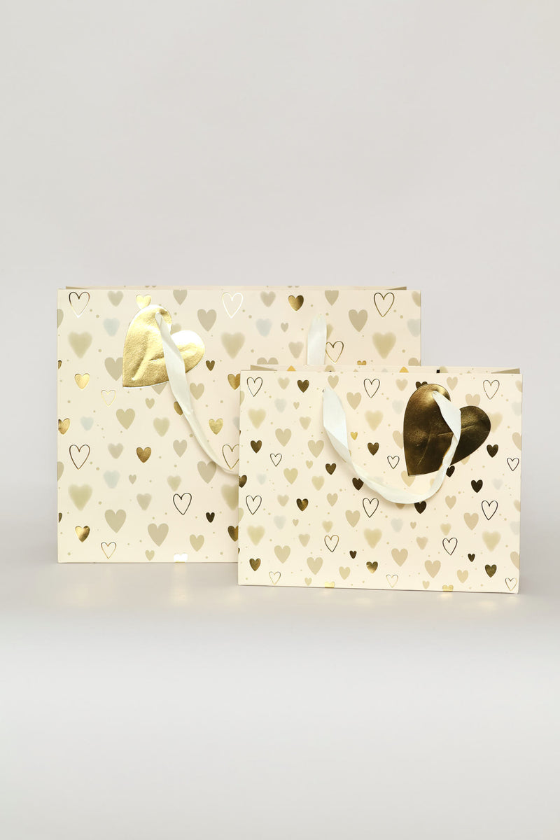 Geometric Heart Print Small Gift Bag - Cream