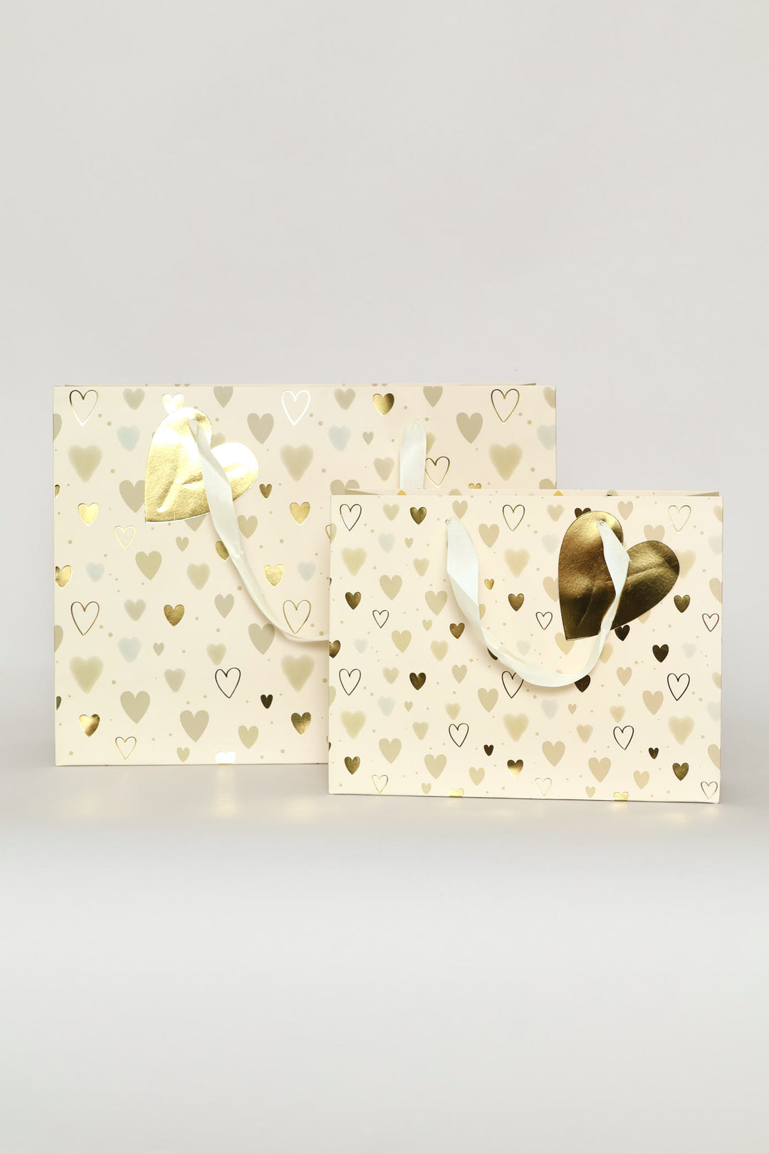 Geometric Heart Print Medium Gift Bag - Cream