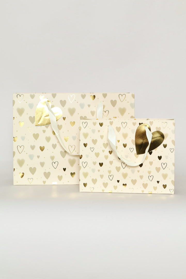 Geometric Heart Print Medium Gift Bag - Cream