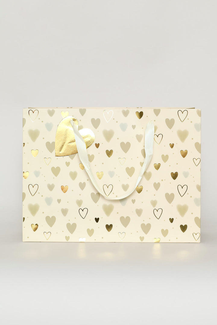 Geometric Heart Print Medium Gift Bag - Cream