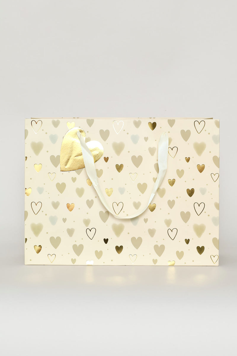 Geometric Heart Print Medium Gift Bag - Cream