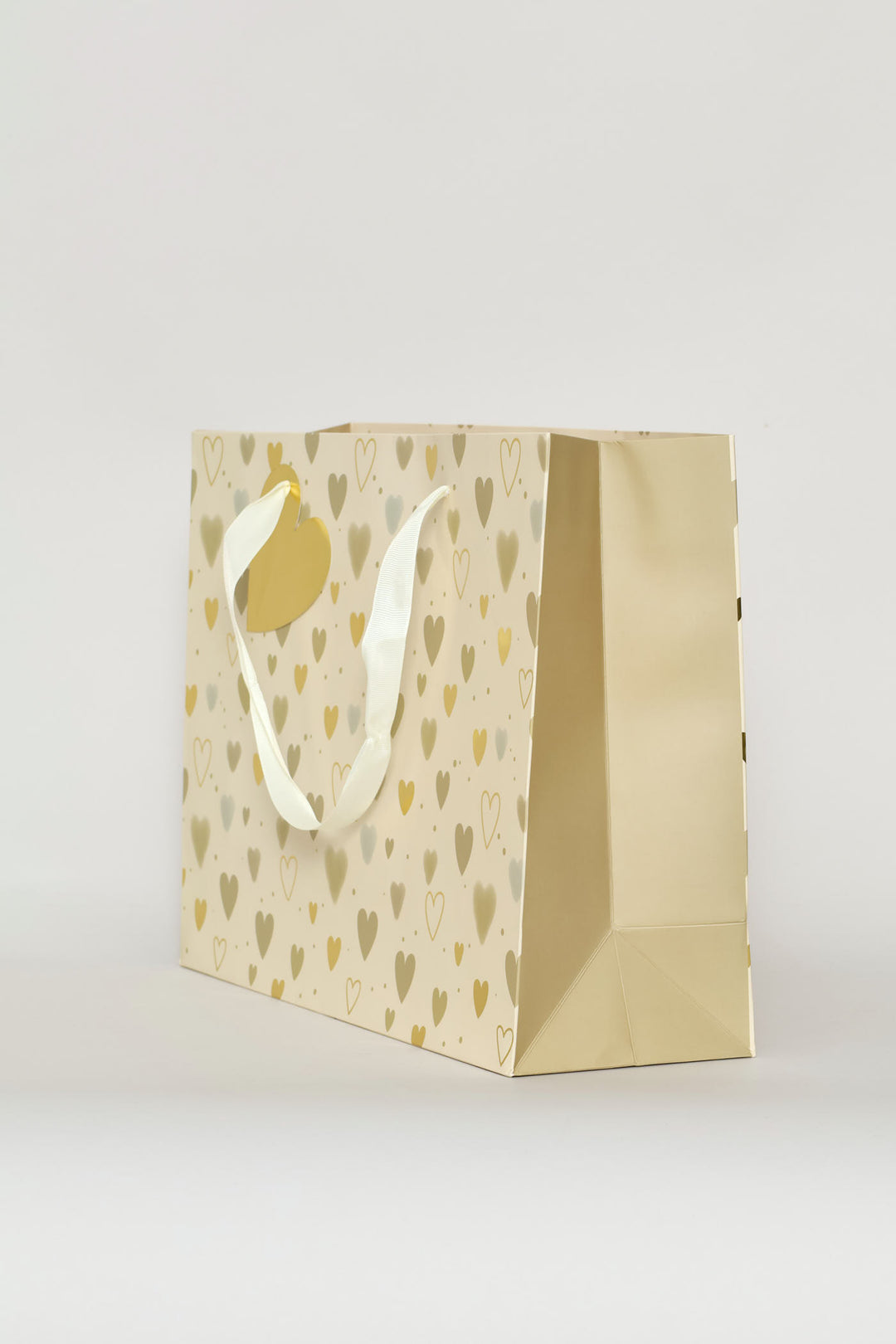 Geometric Heart Print Medium Gift Bag - Cream