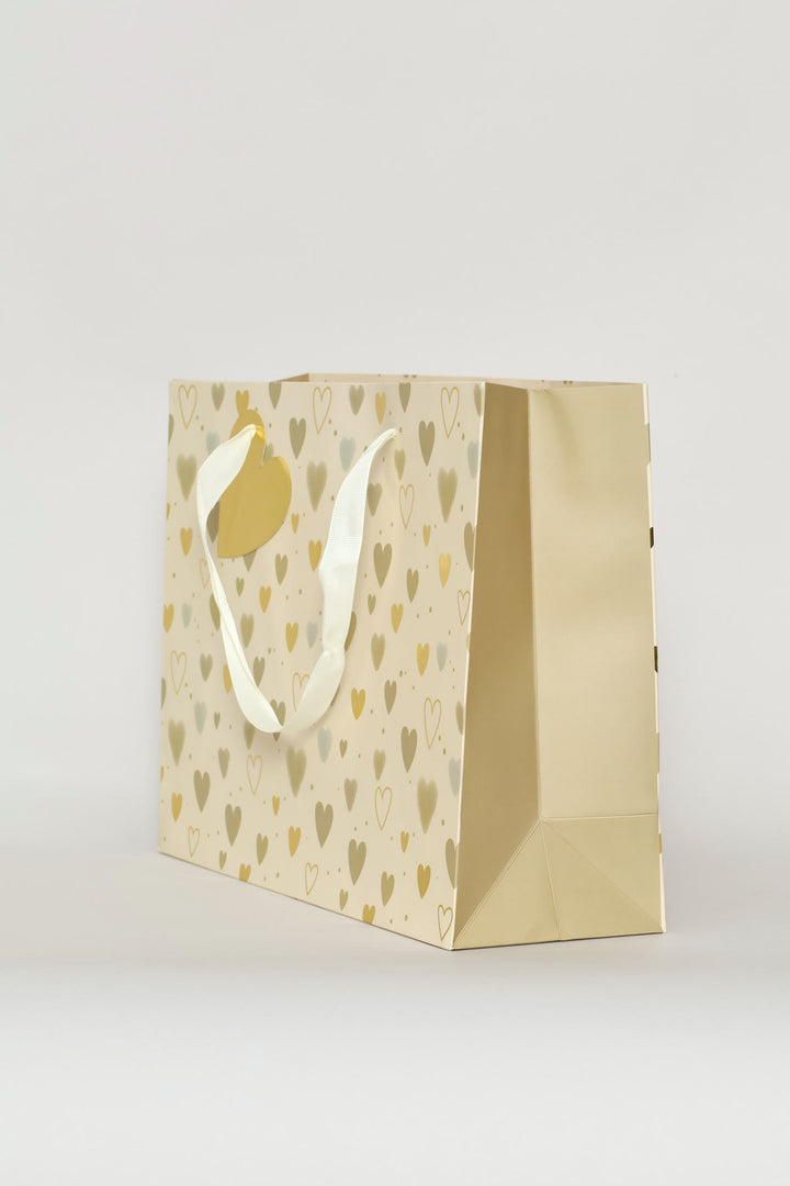 Geometric Heart Print Medium Gift Bag - Cream