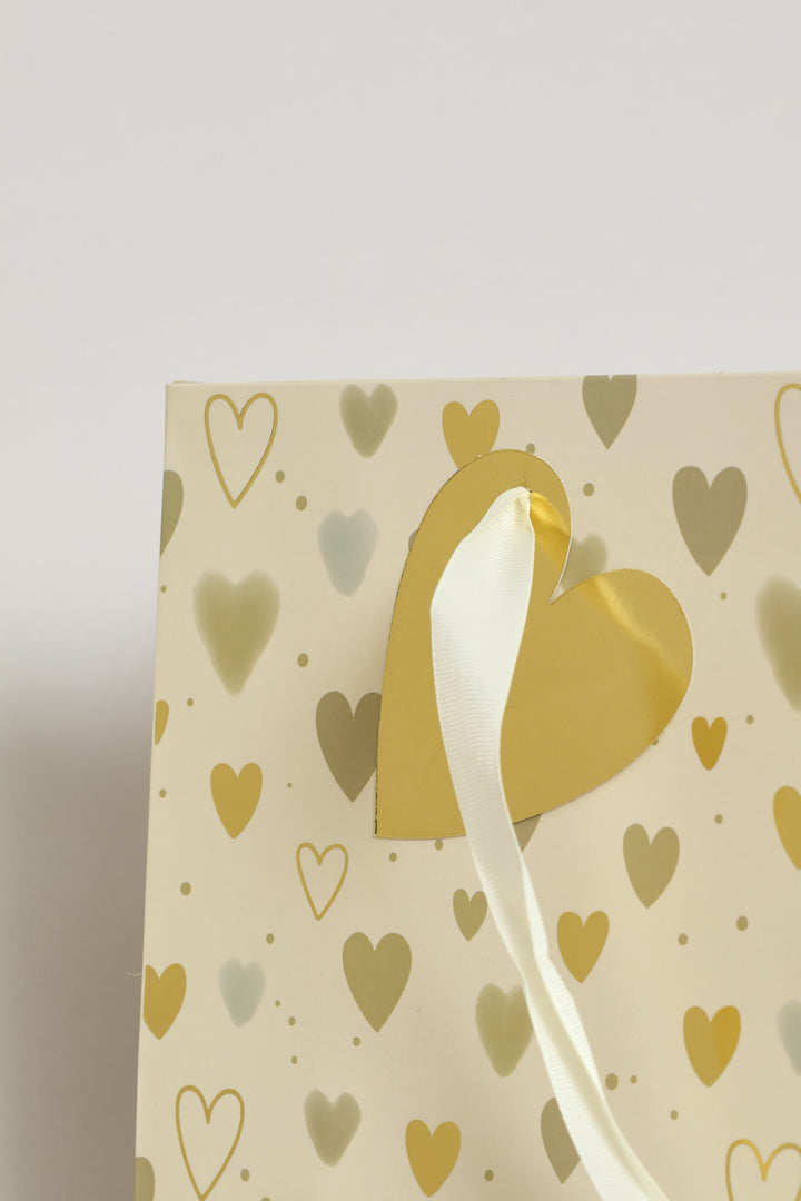 Geometric Heart Print Medium Gift Bag - Cream