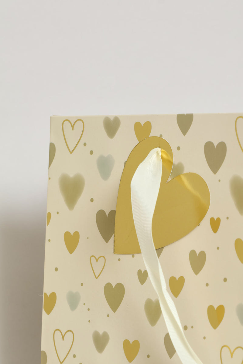 Geometric Heart Print Medium Gift Bag - Cream