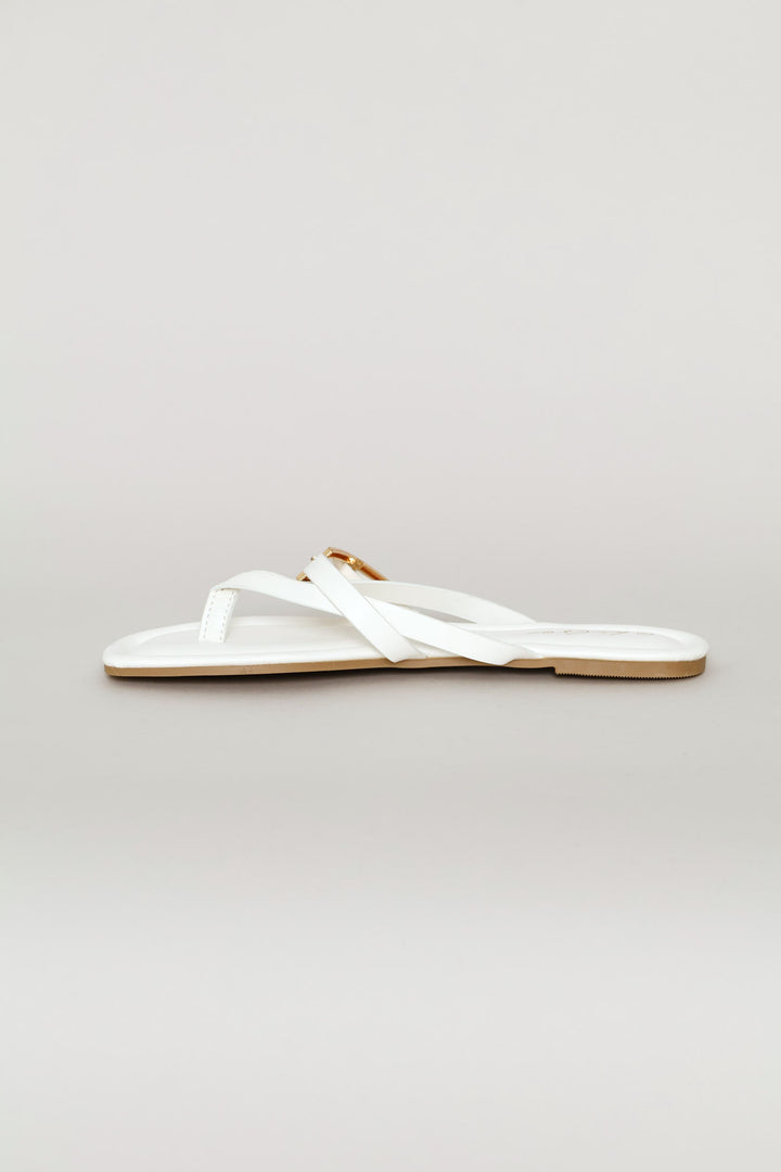 Buckle Strap Thong Sandal - White