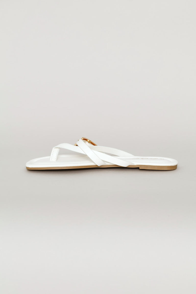 Buckle Strap Thong Sandal - White