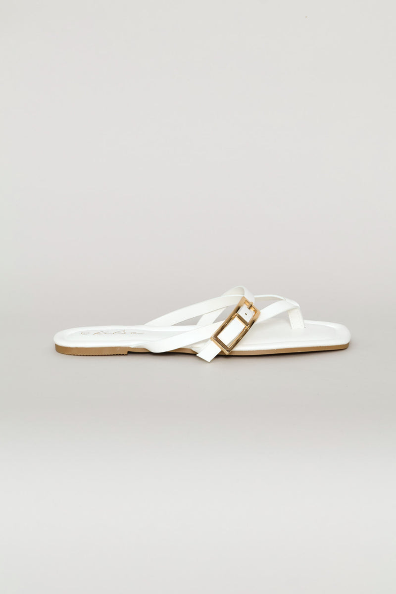 Buckle Strap Thong Sandal - White