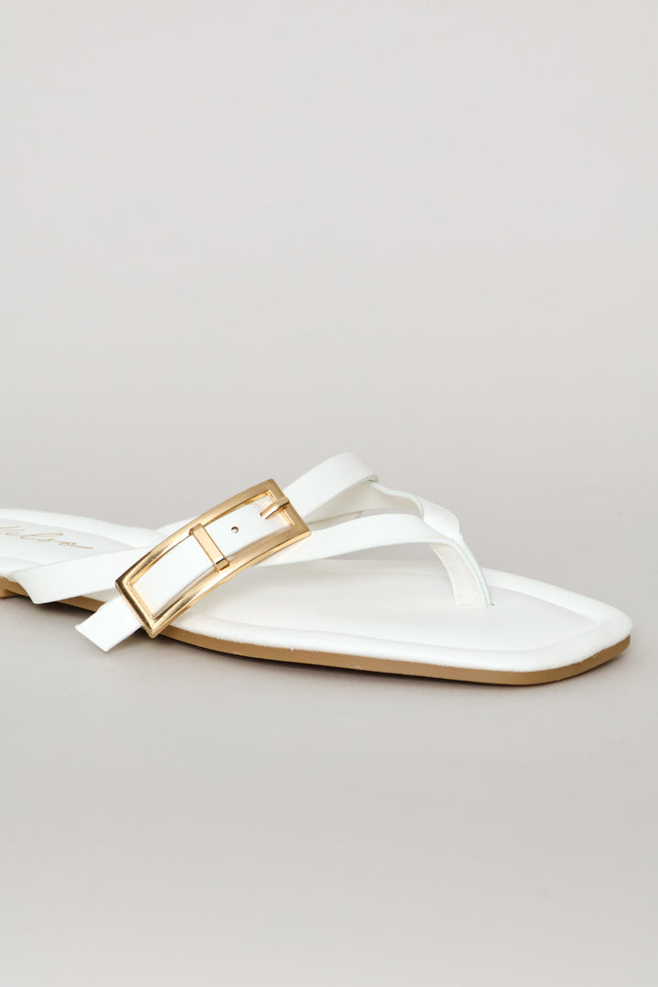 Buckle Strap Thong Sandal - White