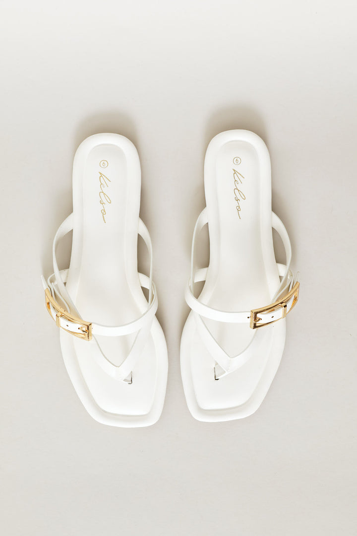 Buckle Strap Thong Sandal - White