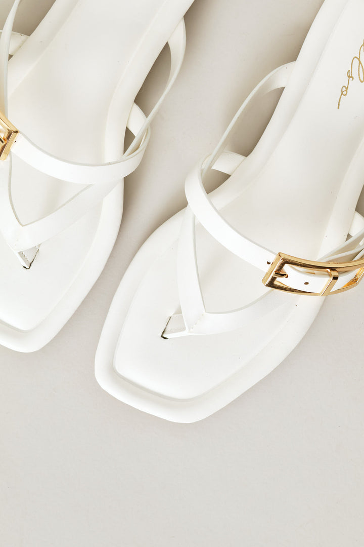 Buckle Strap Thong Sandal - White