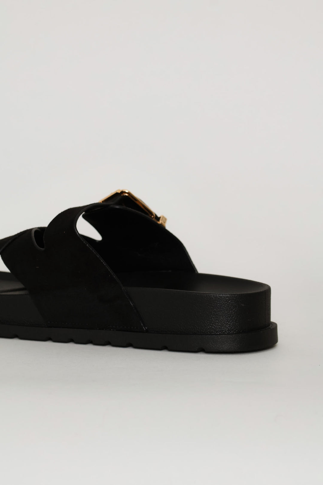 Mock Suede Buckle Sandal - Black
