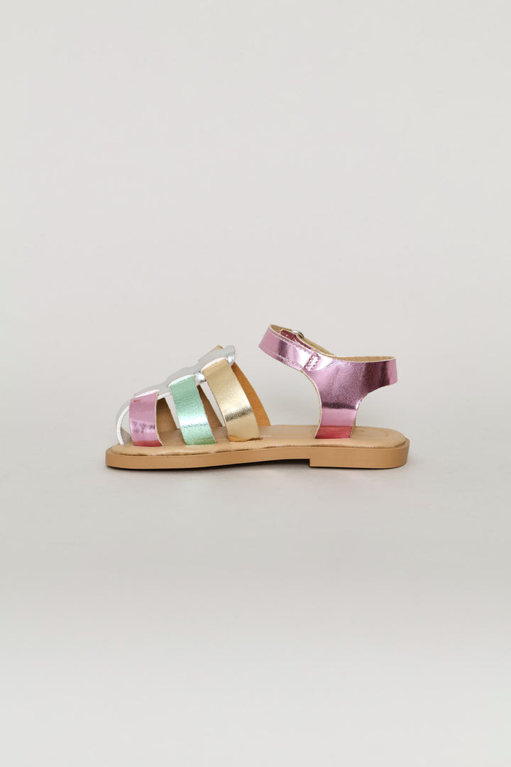 Pre-Girls Metallic Caged Sandal - Silver