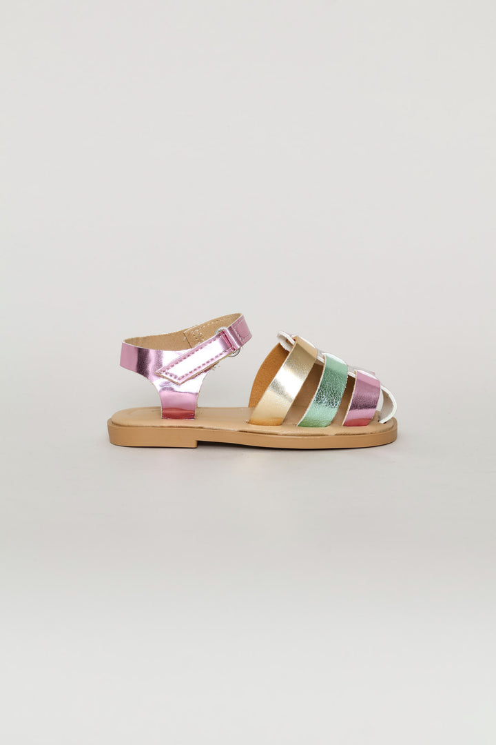 Pre-Girls Metallic Caged Sandal - Silver