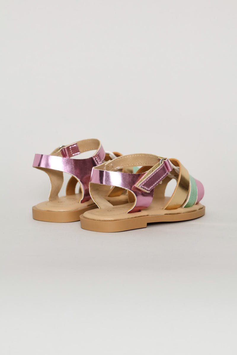 Pre-Girls Metallic Caged Sandal - Silver