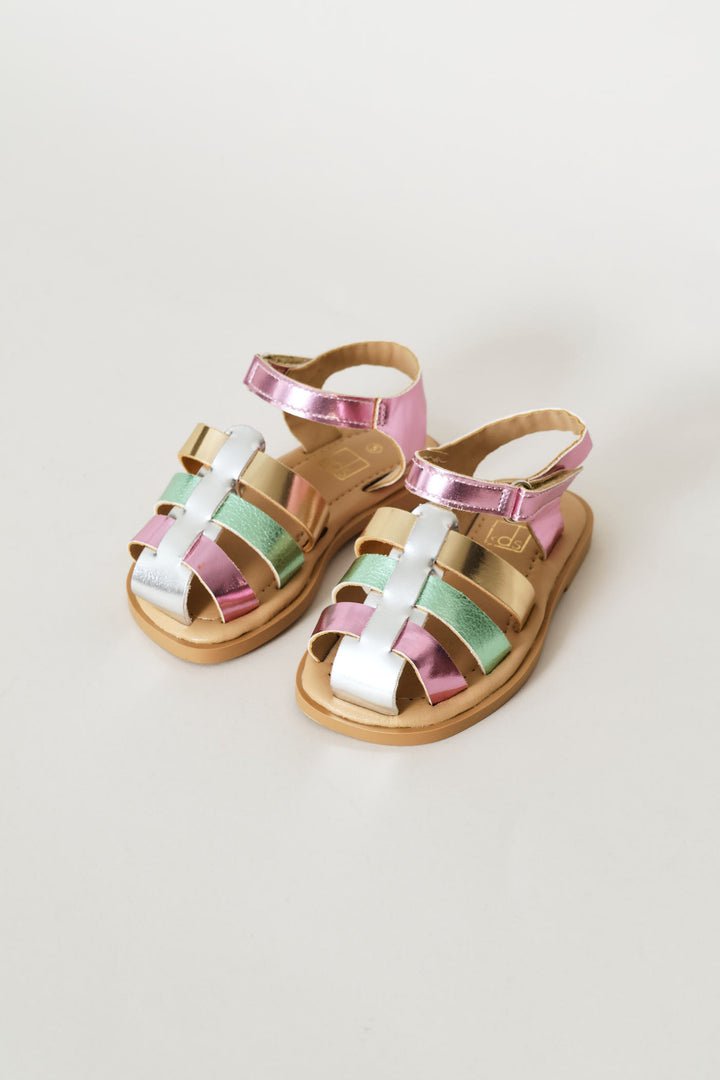 Pre-Girls Metallic Caged Sandal - Silver