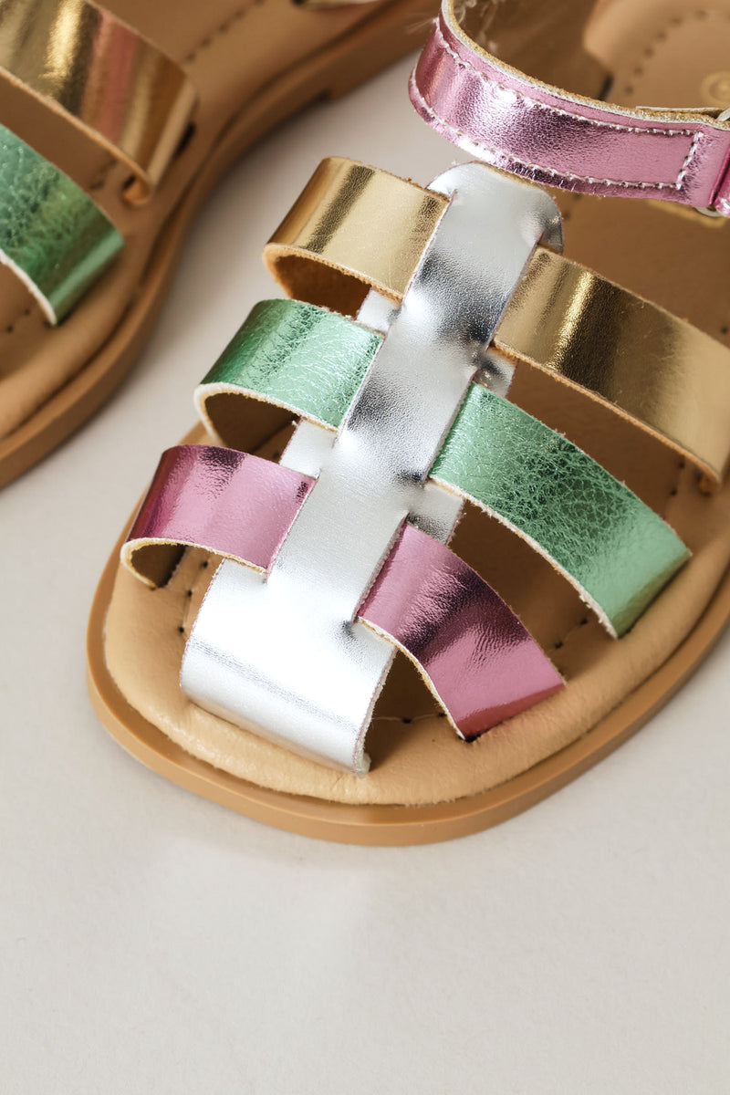 Pre-Girls Metallic Caged Sandal - Silver