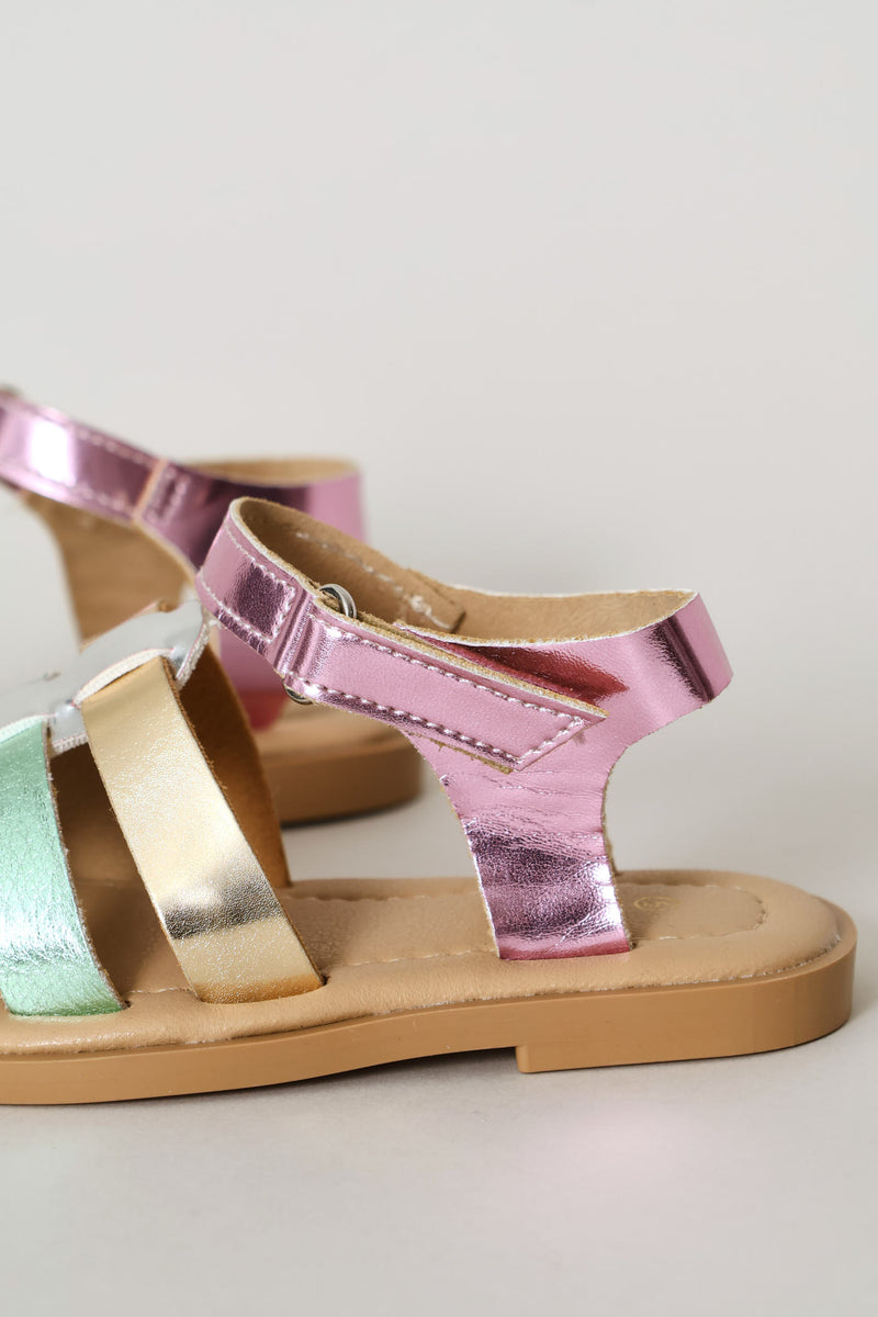 Pre-Girls Metallic Caged Sandal - Silver