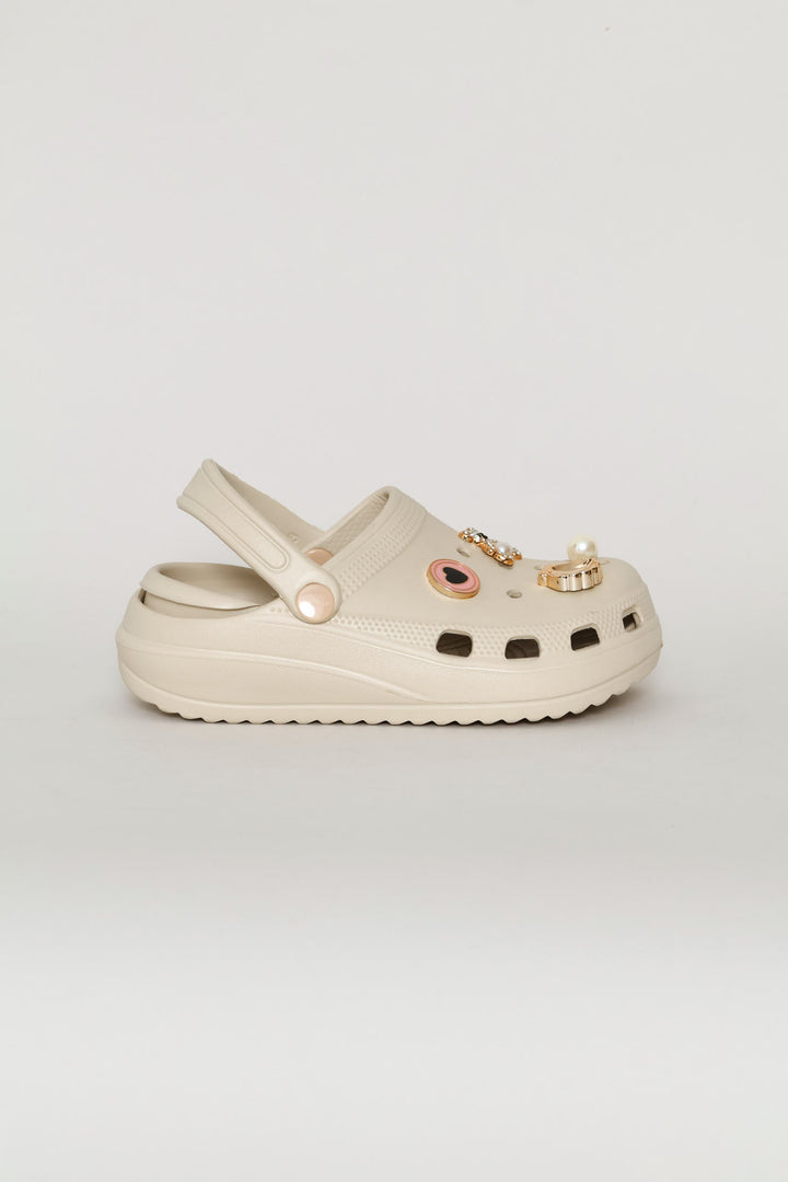 Girls Gold Embellished Clog - Stone