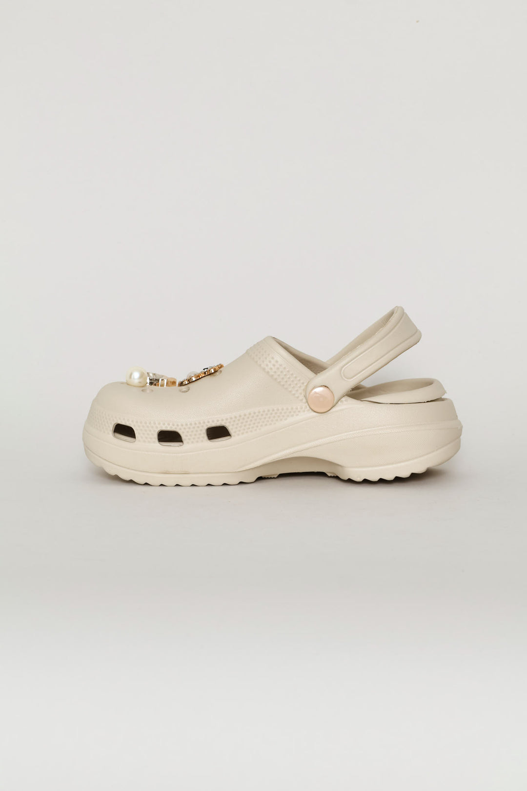 Girls Gold Embellished Clog - Stone