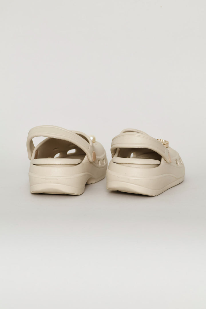 Girls Gold Embellished Clog - Stone