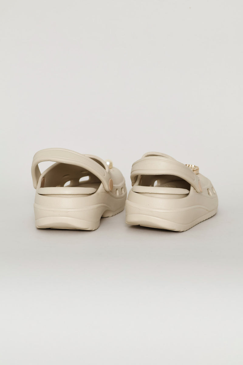 Girls Gold Embellished Clog - Stone