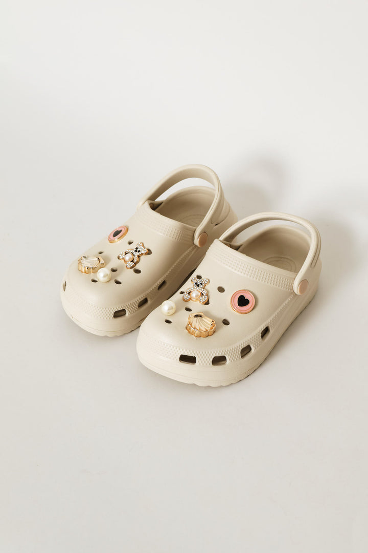 Girls Gold Embellished Clog - Stone