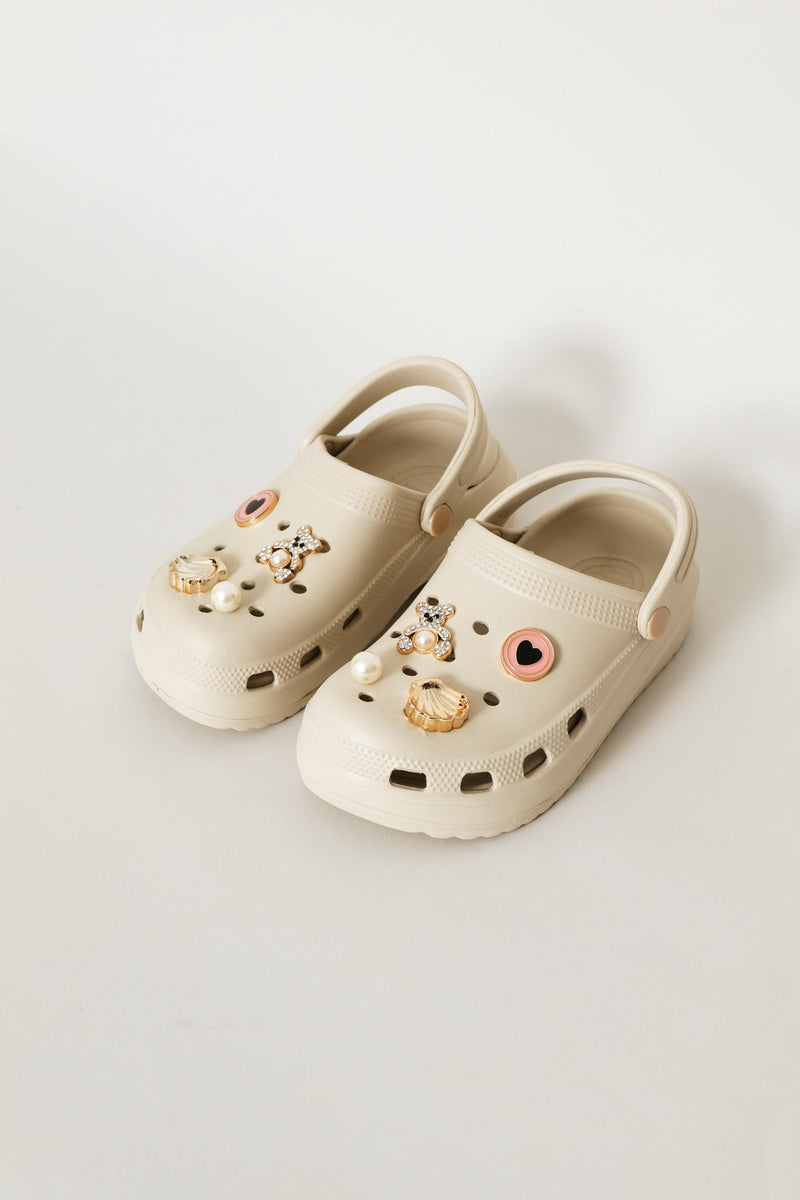 Girls Gold Embellished Clog - Stone