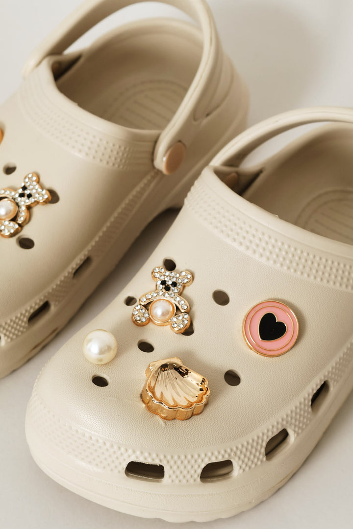 Girls Gold Embellished Clog - Stone