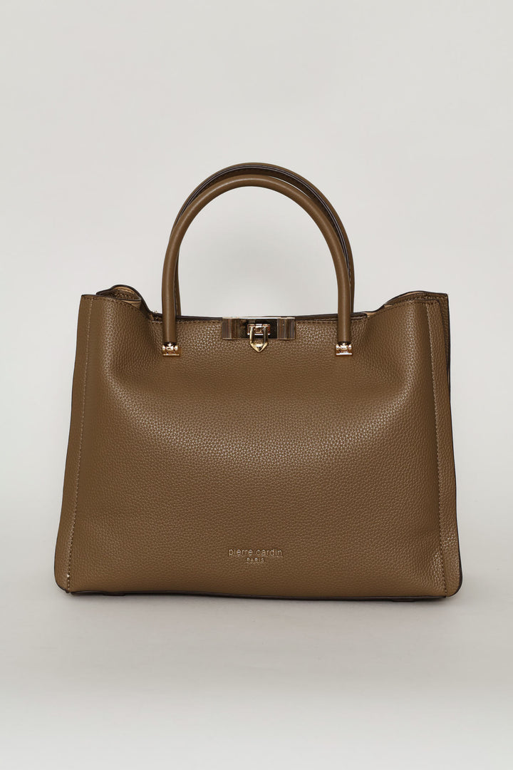 Top Handle Bag With Middle Compartment - Taupe