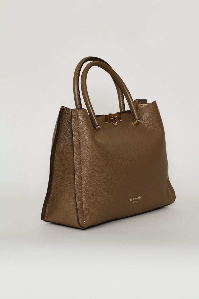 Top Handle Bag With Middle Compartment - Taupe