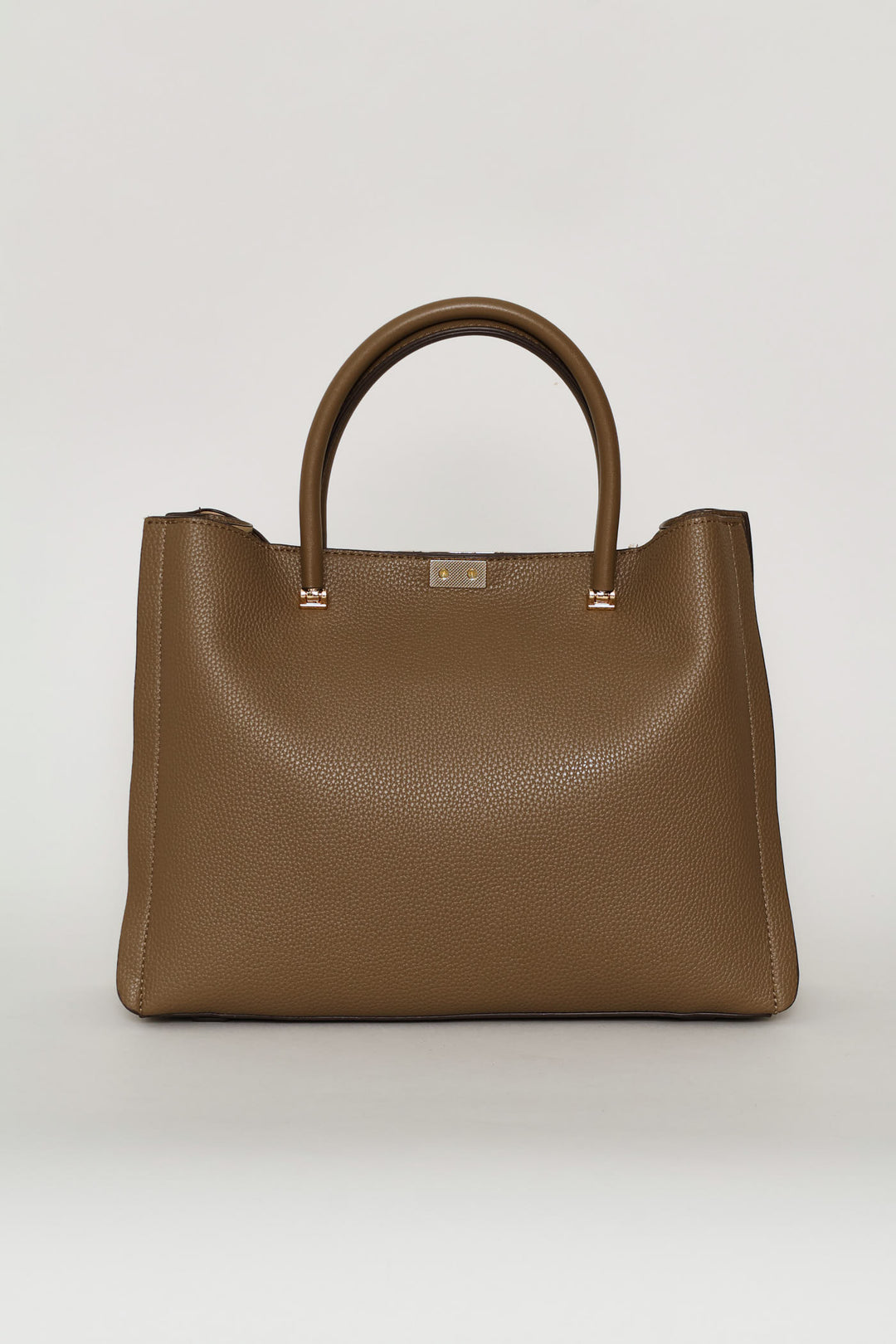 Top Handle Bag With Middle Compartment - Taupe