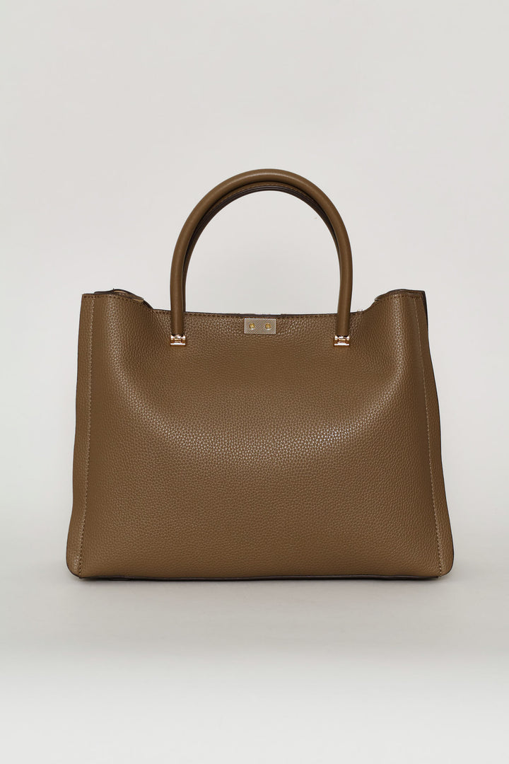 Top Handle Bag With Middle Compartment - Taupe